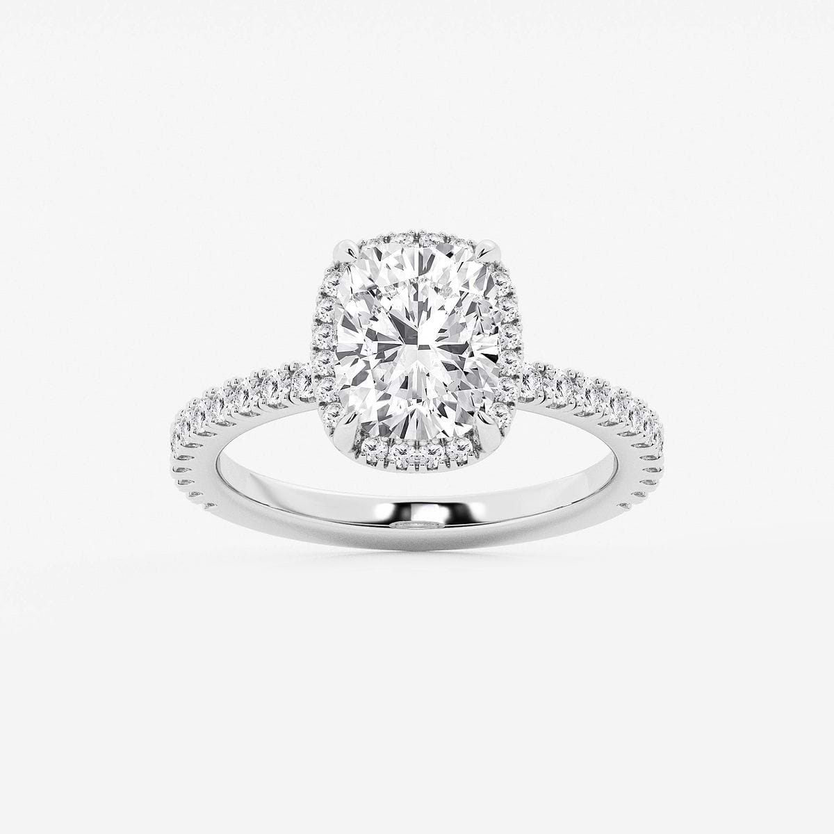 4 ctw Elongated Cushion Lab Grown Diamond Hidden Halo Engagement Ring